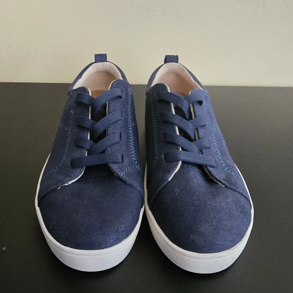 Revitalign Womens Navy Blue Suede Shimmer Orthotic Lace Up Sneakers Low Top 10D